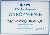 wyróżnienie za uzyskanie najwyższej liczby punktów w rankingu IR Exellence Programme przeprowadzonym przez Giełdę Papierów Wartościowych w Warszawie S.A.